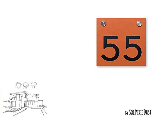 Modern House Numbers, One Number Square Orange Alucobond With Black Acrylic - Contemporary Home Address -Sign Plaque - Door Number - Hotel Room #TOP1