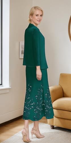 2 Pieces Mother of The Bride Dresses Tea Length Long Sleeve Chiffon Laces Formal Evening Gowns with Jacket4