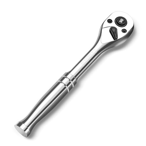 boen 3/8-Inch Drive Ratchet, 90-Tooth Quick-Release Ratchet Wrench, 4-Degree Swing, Reversible, Chrome Alloy Made, Full Polished