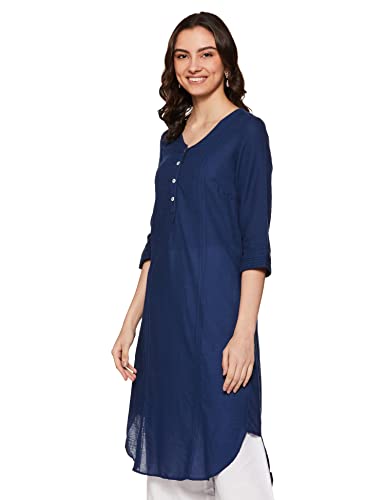 Image of BIBA Women Blue Cotton Solid Kurti