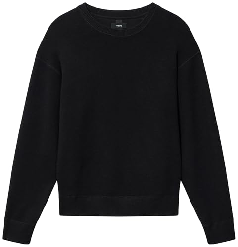 Theory Men's Relax Crewneck Long Sleeve in Light Bilen, Black