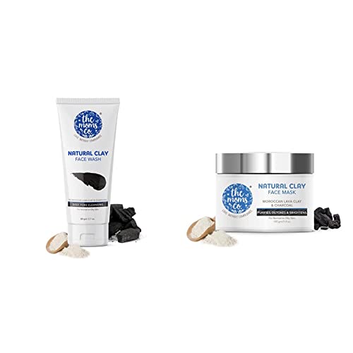 Image of The Moms Co. Natural Clay Face Wash with Moroccan Lava Clay & Activated Charcoal l Purifies,Detoxes &Glowing l Normal to Oily Skin -80 ml & Clay Face Mask Normal to Oily Skin-100 Gm