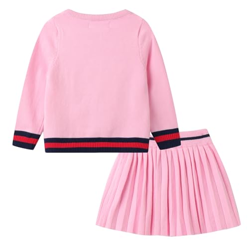 Image of LittleSpring Girls Knit Sweater Outfits Cherry Cardigan and Skirt Sets