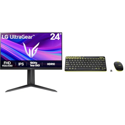 Image of LG Ultragear 24GS65F IPS Full HD Gaming Monitor, 24 Inch, 1920 X 1080, 1ms, 180Hz, HDR 10, NVIDIA G-Sync Compatible, AMD FreeSync, Height /Pivot + Logitech MK240 Nano Wireless Keyboard and Mouse Combo