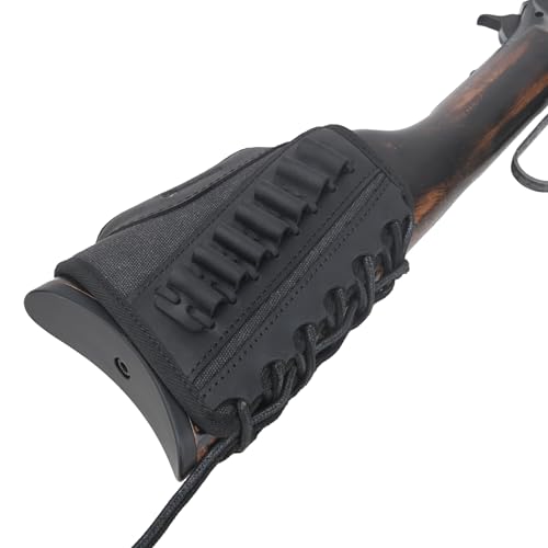 Tas Trost Réhausseur d'Appui-Joue Antidérapant pour Crosse de Fusil, Cartouchière de Crosse en Toile et Cuir pour Carabine .308 30-30 45-70 .357 .22LR (Noir, .22lr .17hmr .22mag) – vue 6