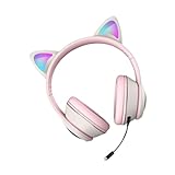 Holibanna 発光猫耳有線ヘッドホン ゲーミング用 ノイズキャンセリングマイク付き 快適通話対応 通学 音楽鑑賞向け