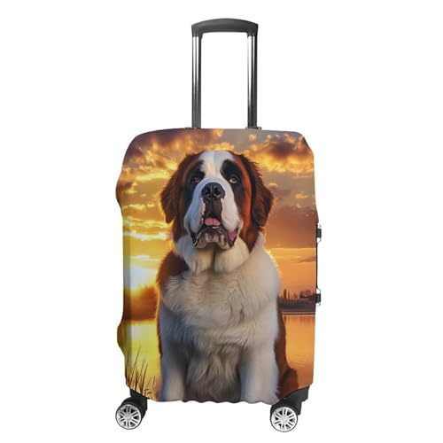 Saint Bernard Dog Sunset Travel Luggage Cover for Suitcase 19-32 Inches Elastic Washable Baggage Protector