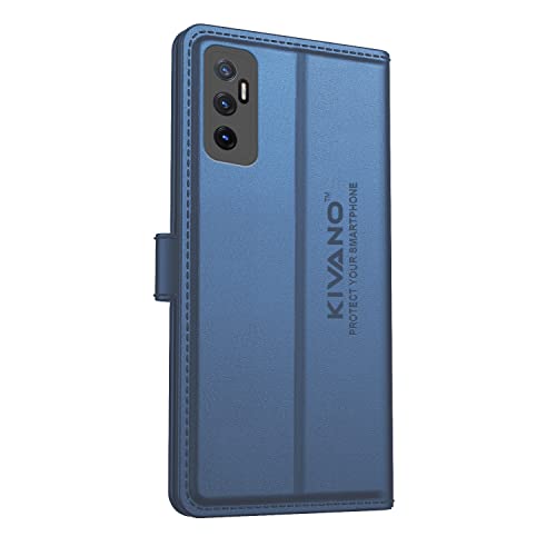 Image of KIVANO Vivo V23e Professional Series Wallet Case | Luxurious Design | Premium | PU Leather Flip Case Back Cover | Magnetic Closure - Dark Blue