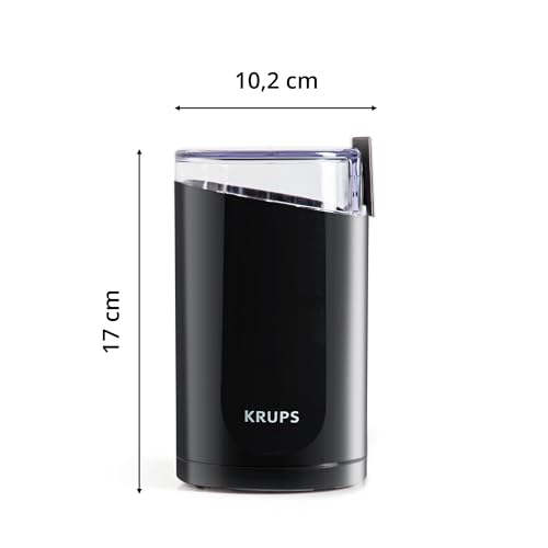 KRUPS F2034238 Coffee Mill and Spice Grinder – 200W, 75g Capacity (Up to 12 Cups), One-Touch Operation, Stainless Steel Blades, Ideal for Coffee Beans, Spices, Nuts & Herbs - Black