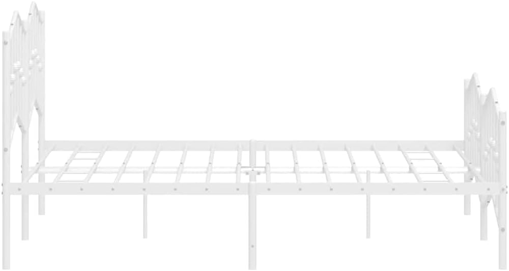 Bed Frame White Powder-Coated Steel Double Size 53.1x74.8 in Sturdy Platform with Headboard Storage Easy-Assembly Durable Nonslip Foundation for Bedroom Mattress Support