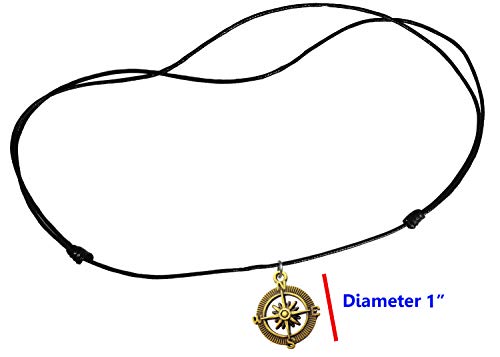 Antique Bronze Old Pirate Compass Charm Pendant Adjustable Cord Necklace 16"3