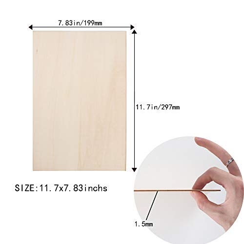 FOGAWA 5Pcs Balsa Wood Sheets 1/16 x12x8 Inch Plywood Sheets Unpainted Thin Natural Unfinished Wood Hobby Wood Board for Making Mini House Airplane Ship Boat DIY Model