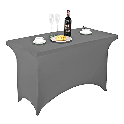 Image of FORLIFE Spandex Table Cover - Fitted 4ft Rectangular Tablecloth, Stretch Patio Cover, Universal for Wedding, Banquet, Party (Gray)