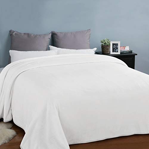 Image of EASELAND Soft Blanket Warm Fuzzy Microplush Lightweight Thermal Fleece Blankets for Couch Bed Sofa,California King 102X108Inch,White-with Stripe