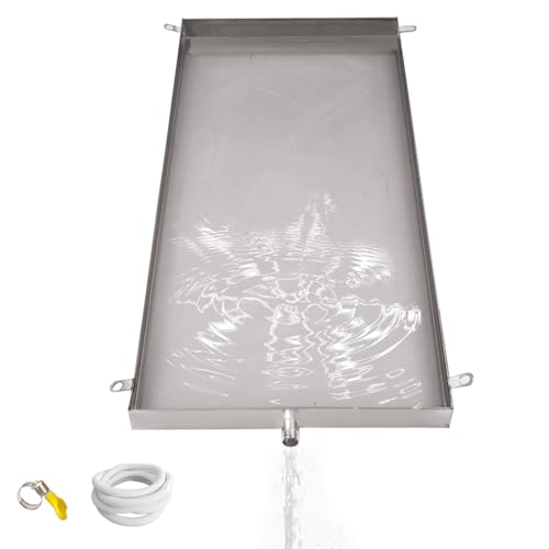 LXRHLIKG Bandeja de Goteo for Aire Acondicionado, Bandeja Colectora de Agua, Colector de Agua de Acero Inoxidable 201 para Aire Acondicionado con Asas de Elevación y Drenajes(70x30cm/28x12in)