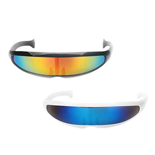 menolana 2/Set Novelty Futuristic Sunglasses Mirror Monoblock Glasses Costume