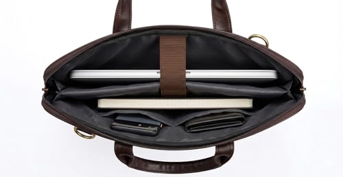 Image of Laptop Bag for Men, Brown, Faux Leather Trim, Multiple Compartments, Professional Briefcase