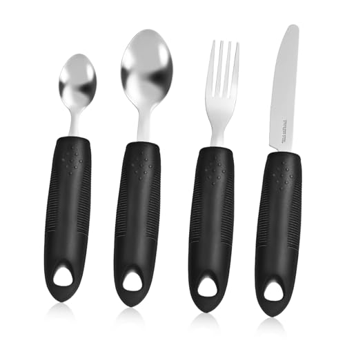 STOBAZA 1Set Elderly Adaptive Utensils Ergonomic Weighted Cutlery for Hand Tremors for Stroke Patients Includes Hanging for Convenient Storage and Easy