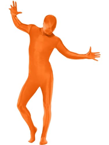 Smiffys Traje ajustado al cuerpo, naranja, con bolso canguro, bragueta invisible y abertura bajo la barbilla