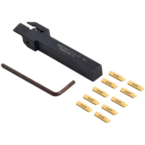 MGEHR1212-2 Lathe Grooving Tool Holder with 10Pcs MGMN200 Carbide Inserts and L Wrench, 12x12mm Shank, 2mm Grooving Width, Alloy Steel, for CNC Turning