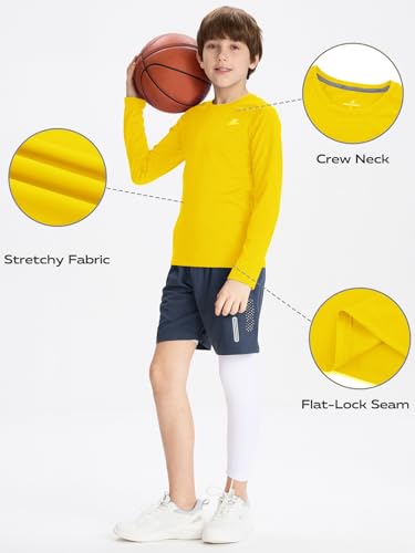 Image of DEVOROPA Youth Boys Compression Shirt Long /Short Sleeve Football Baseball Undershirt Quick Dry Kids Sports Baselayer Crewneck