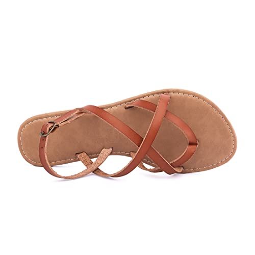 Image of Huayuanwell Women's Gladiator Flat Sandals Fisherman Strappy Sandals Ankle Strap Sandals