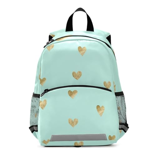 WDdZzyy Mochila escolar con diseño de corazón menta y dorado para...