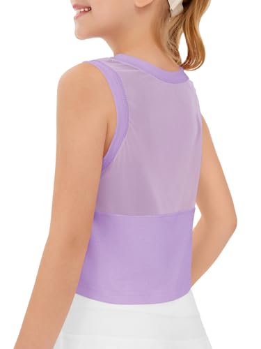 Image of Haloumoning Girls Athletic Tank Tops Kids Sleeveless Crop Tops Mesh Back Workout Cute Sports Shirts 5-14 Years