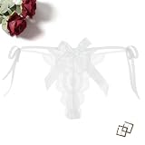 Avidlove Panties For Women Lace Briefs Sexy G-String Thongs T-Back Underwear With Bow And Pearl White