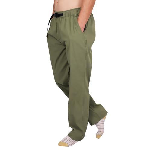 KIVONERA Mens Lightweight Quick Dry Hiking Trousers with a Belt Resistant Stretchable Outdoor Trekking Pants with Zipper Pockets (UK Alpha L Regular Regular Green)