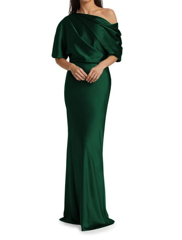 Image of Mermaid Satin Mother of The Bride Dresses for Women Ruched One Shoulder Formal Evening Gowns