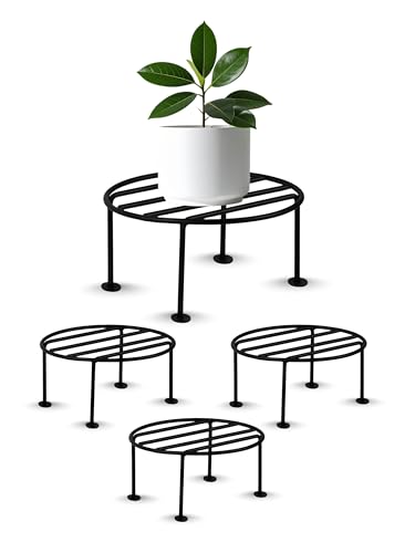 Bombay Greens Set of 4 Round Metal Pot Stand for Indoor Outdoor Plants | Flower Pot Stand for Balcony | Plant Stands for Living Room | Plant Stand for Home Décor & Garden - Black