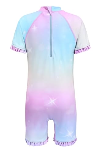 Image of Girls Rash Guard Swimsuits One Piece Bathing Suits for Girls UPF 50+ Sun Protection Short Sleeve Sunsuits Zipper