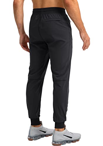Pudolla Men's Lightweight Jogger Pants Workout Running Tapered Joggers For Men With Zipper Pockets For Athletic Travel Casual(Black 3X-Large) #TOP2