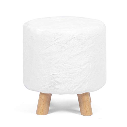 Asense Small Round Ottoman Foot Rest Stool Faux Fur Padded