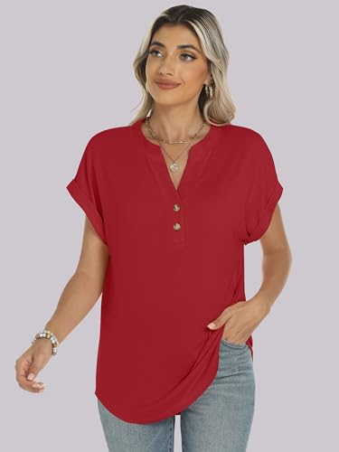 Image of ANRABESS Womens Short Sleeve Henley Tops V Neck Dressy Casual Blouses Summer Trendy Tee Shirts 2026 Vacation Fashion Clothes