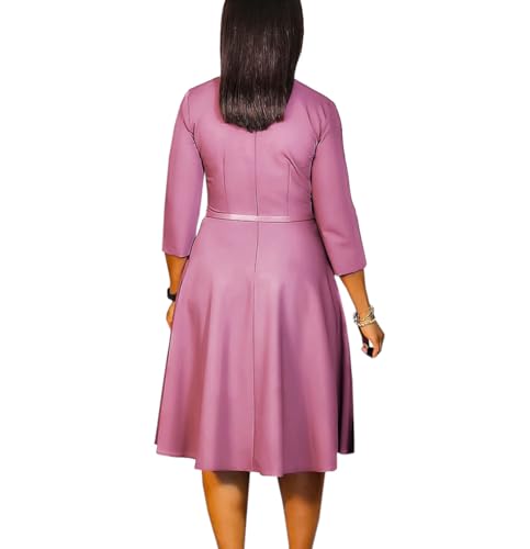 Image of Elainone Women 3 /4 Sleeve Casual Swing Flared A Line Dress Wedding Guest Semi Formal Office Work Dresses with Belt