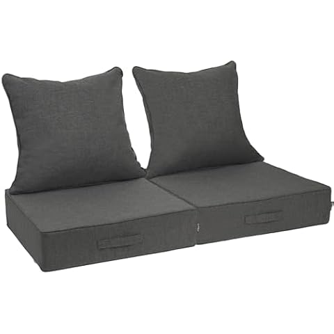 AOFEITE Outdoor Olefin Water-Resistant Deep Seat Cushion Set, 2PCS Weather and Fade Resistant 23''x 26''x 6'' Patio Furniture Seat Cushion, Thickened Sofa Chair Pad for Lawn, Garden, Dark Gray Cover