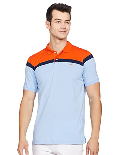 Image of Park Avenue Men's Cotton Polyester Blend Stripe Pattern Slim Fit Rib Collar Polo Neck Half Sleeve Casual T-Shirt