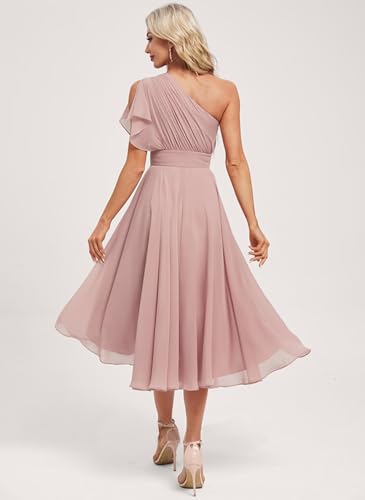 SIPUHK Short Bridesmaid Dresses for Wedding One Shoulder Cocktail Dress Chiffon Ruffle Formal Evening Gowns for Women4