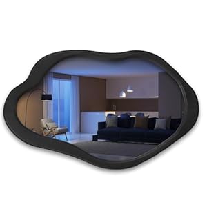 OUSIMY Wavy Mirror with Wood Frame, Modern Decorative Asymmetrical Mirror for Bedroom, Living Room, Entryway (Black, 41” 28”)
