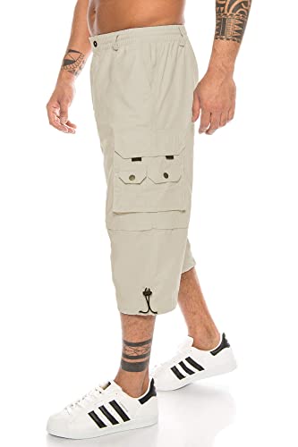 Kendindza Herren Bermuda abnehmbare Beine Zipp-Off von Caprihose 3/4 Knielang in Kurze Sommerhose leicht & Dünn (Beige, XXXL)
