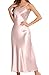 ALCEA ROSEA Women's Long Satin Slip Dress Nightgowns Adjustable Strap Maxi Dress Silky Gown V Neck Under Dress 3997 Dirty Pink