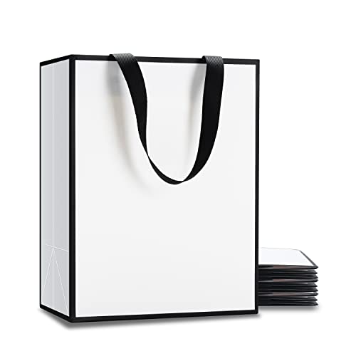 YACEYACE Medium Black and White Gift Bags, 10Pcs 8"x4.25"x10.5" Black and White Gift Bags Gift Bags for Wedding,Birthday,Retail,