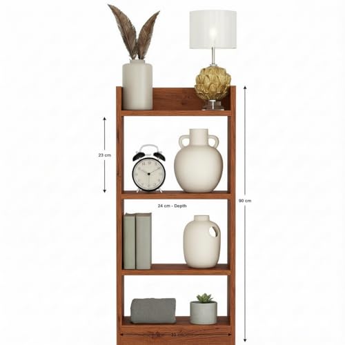 Image of FURLAY Modern Minimalist Wood Ladder Shelf - 4-Tier Open Storage Unit, Space-Saving Organizer for Bathroom, Kitchen, and Living Room (Woodland)