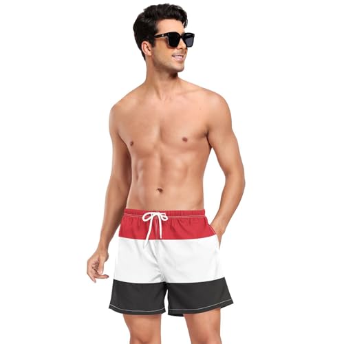 Yuiboo Republic of Yemen Flag Black RedSwimming Shorts for Men Mens 2 in 1 Running Shorts with Compression Liner and Pockets Swimwear Quick Dry
