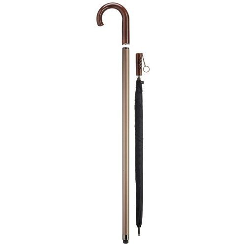 Umbrella Cane Men's Satin Bronze Aluminium Cane with Walnut Stained Hardwood