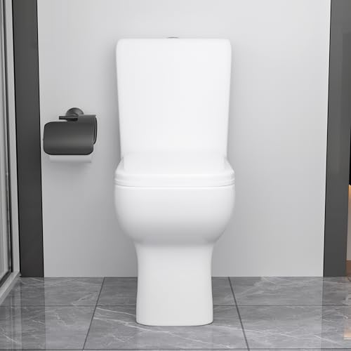 Inodoro de dos piezas WinZo WZ5813 con descarga trasera, diseño cuadrado, doble descarga 1.1/1.6 GPF, descarga horizontal, para baño, blanco miniatura 4