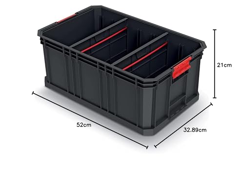 Kistenberg Transportkiste Stapelbox Werkzeugkiste Lagerkiste Aufbewahrungsbox Modulkiste (mit trennwänden, stapelbar, Ladefähigkeit bis 50 kg, Kunststoff, schwarz, Modular Solution 520 x 329 x 210 mm)