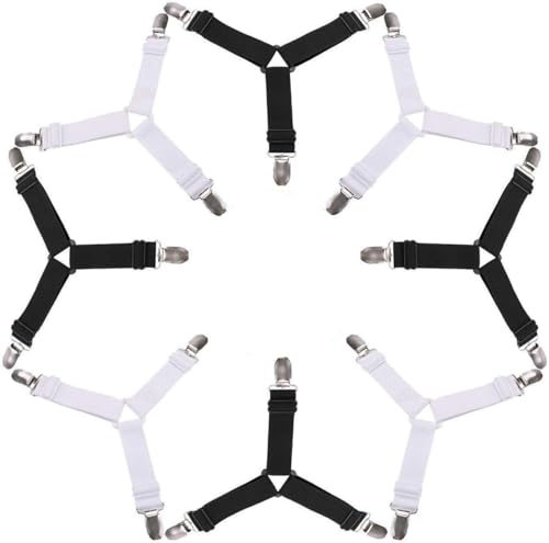 8 Pieces Bed Sheet Straps, BetterJonny Triangle Sheet Fasteners Elastic Adjustable Bed Sheet Clips Suspenders Holders Grippers Bed Band